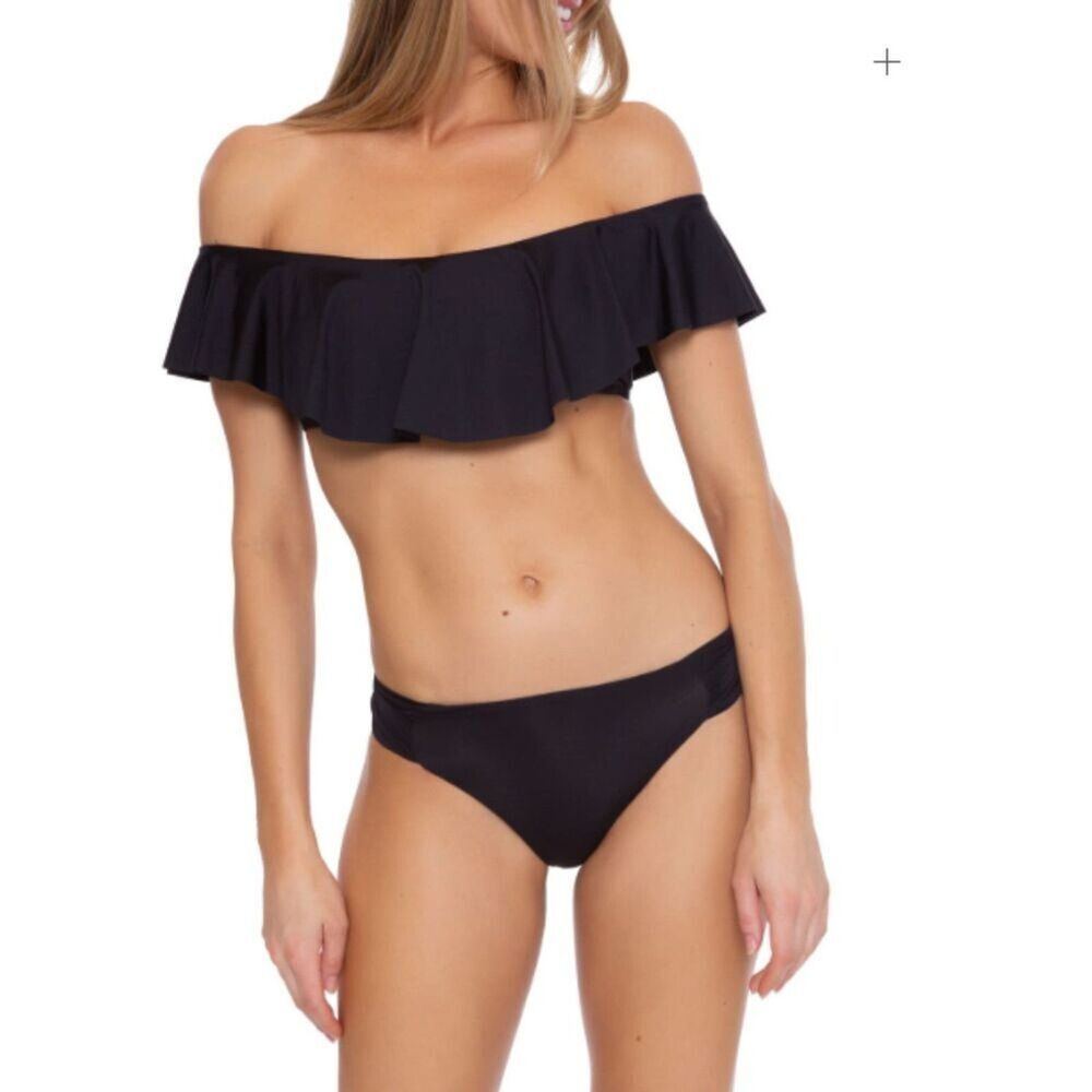 Trina Turk Women’s Black Monaco Off-The-Shoulder Ruffle Bandeau Bikini Top